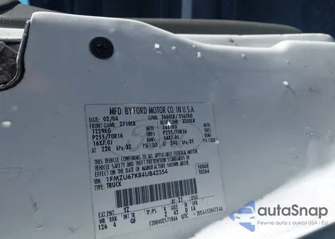 2004 Ford Explorer Sport Trac Adrenalin/Xls/Xlt z USA, uszkodzony, nr VIN 1FMZU67K84UB42354